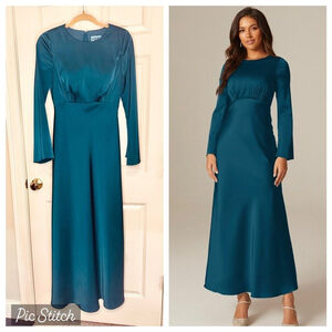 Satin Charmeuse A-Line Maxi Dress Jewel Bateau  Neckline Built in Bra! Size 4